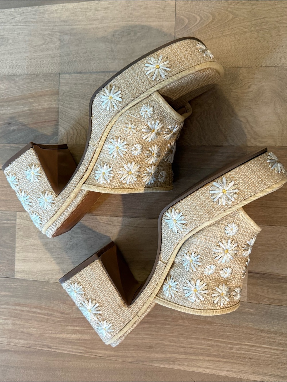 ASOS Beige Daisy Embroidered Woven Slide Mules - Picture 2 of 4